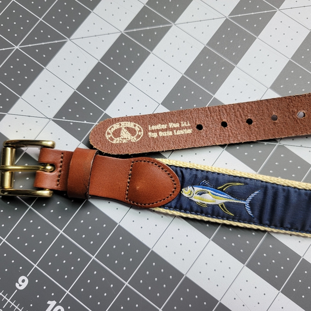 Leather Man Ltd. Navy Embroidered Yellowfin Men’s Belt